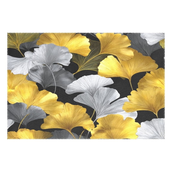 Rectangular Placemat Set 12'x18' Exquisite Print Durable & Heat Resistant Ginkgo Leaves Bright Yellow