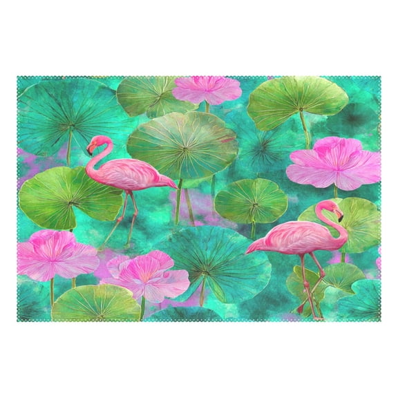 Rectangular Placemat Set 12'x18' Exquisite Print Durable & Heat Resistant Vibrant Colorful Flamingos