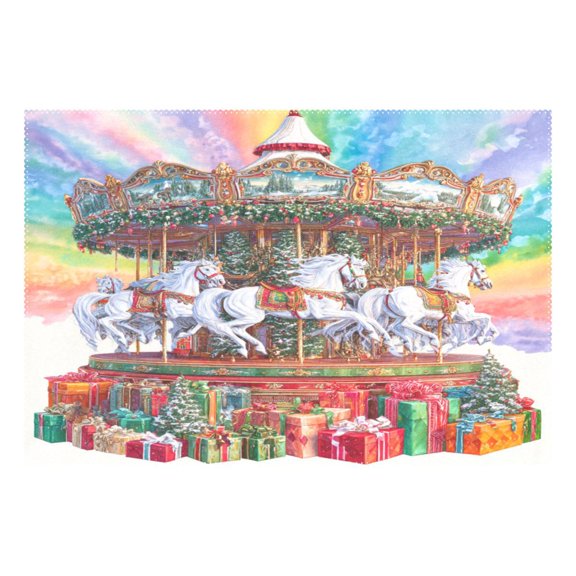 Rectangular Placemats of 1 Washable Table Mat Suitable for Dining Tables12x18 Inch Christmas Spinning White Horse