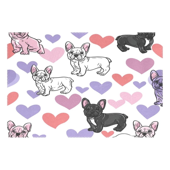 Rectangular Placemats of 1 Washable Table Mat Suitable for Dining Tables12x18 Inch Cute Frenchie Heart Background