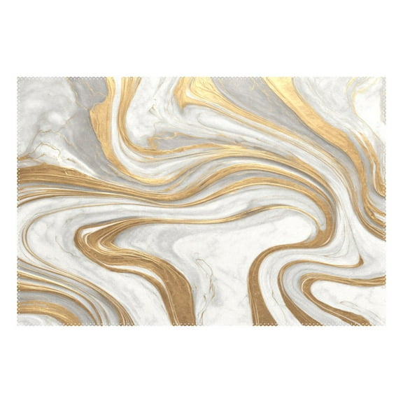Rectangular Placemats of 1 Washable Table Mat Suitable for Dining Tables12x18 Inch Gold and White Marble
