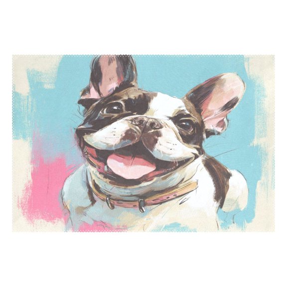 Rectangular Placemats of 1 Washable Table Mat Suitable for Dining Tables12x18 Inch Happy Frenchie Pop Portrait