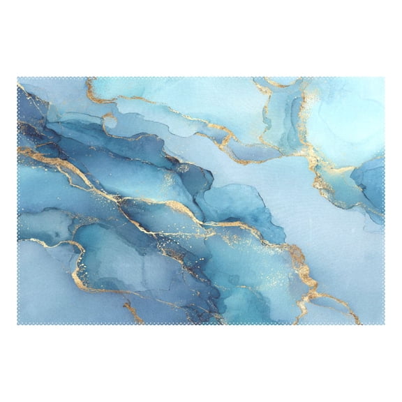 Rectangular Placemats of 1 Washable Table Mat Suitable for Dining Tables12x18 Inch Light Blue Gold Marble Pattern