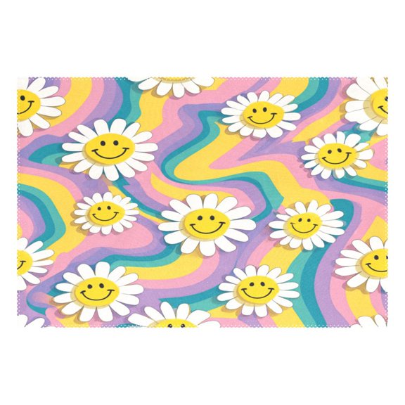 Rectangular Placemats of 1 Washable Table Mat Suitable for Dining Tables12x18 Inch Smiley Faces on The Flowers