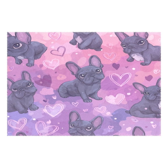 Rectangular Placemats of 1 Washable Table Mat Suitable for Dining Tables12x18 Inch Sweet Frenchie Pink Hearts