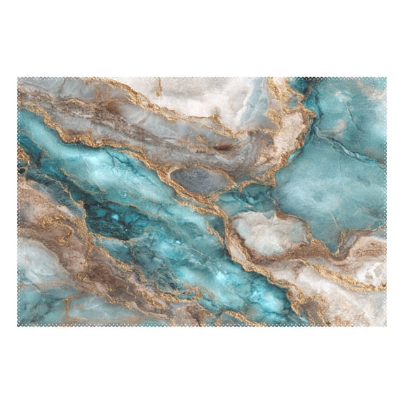 Rectangular Placemats of 1 Washable Table Mat Suitable for Dining Tables12x18 Inch Turquoise and Gold Marble