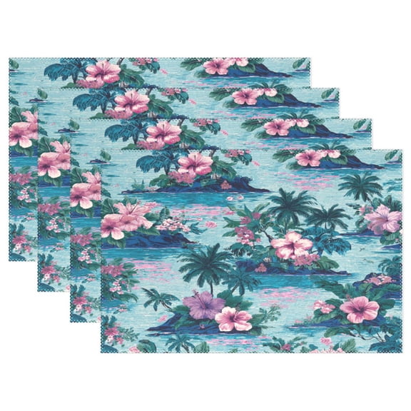 Rectangular Placemats of 4 Washable Table Mat Suitable for Dining Tables12x18 Inch Charming Island