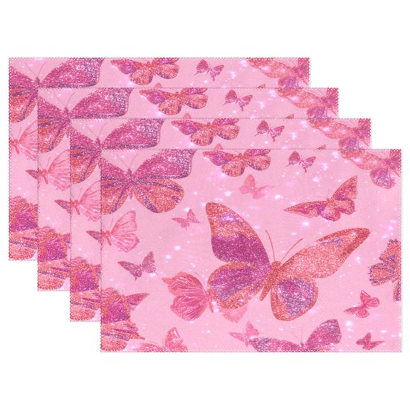 Rectangular Placemats of 4 Washable Table Mat Suitable for Dining Tables12x18 Inch Glittering Sequin Butterfly