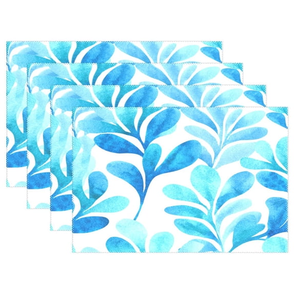 Rectangular Placemats of 4 Washable Table Mat Suitable for Dining Tables12x18 Inch Ocean Blue Watercolor Foliage