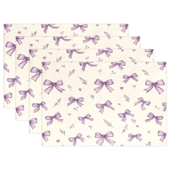 Rectangular Placemats of 4 Washable Table Mat Suitable for Dining Tables12x18 Inch Pastel Lavender Bows
