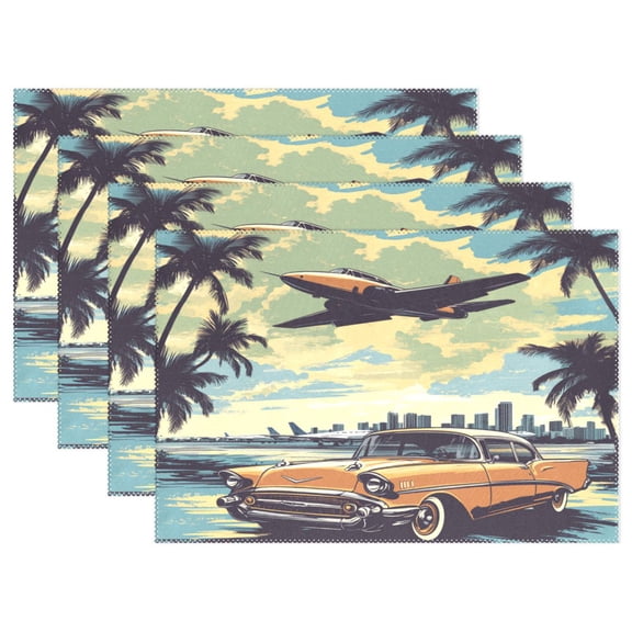 Rectangular Placemats of 4 Washable Table Mat Suitable for Dining Tables12x18 Inch The Retro Era