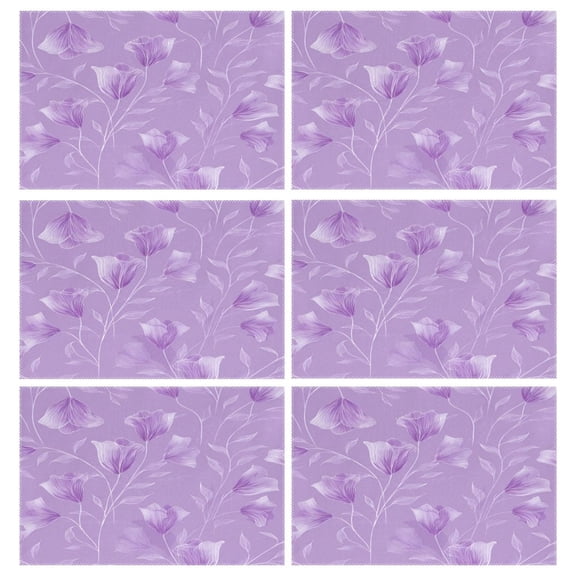 Rectangular Placemats of 6 Washable Table Mat Suitable for Dining Tables12x18 Inch Elegant Lavender Design