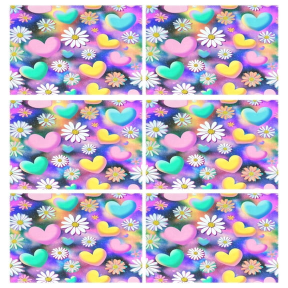 Rectangular Placemats of 6 Washable Table Mat Suitable for Dining Tables12x18 Inch Kawaii Daisy Pop Art