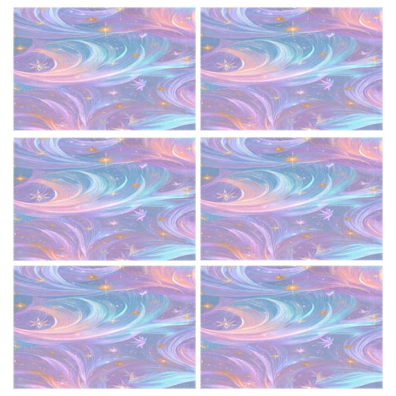 Rectangular Placemats of 6 Washable Table Mat Suitable for Dining Tables12x18 Inch Pastel Waves and Stars