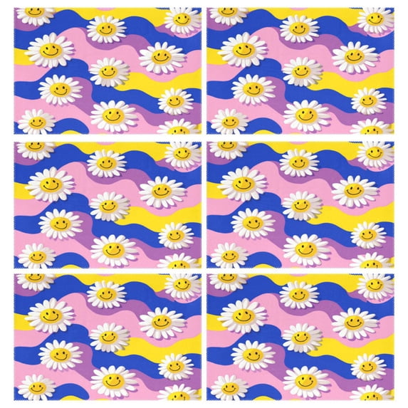 Rectangular Placemats of 6 Washable Table Mat Suitable for Dining Tables12x18 Inch Smiling Daisies on Assorted Backgrounds