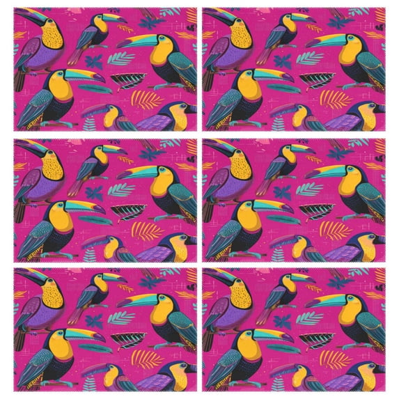 Rectangular Placemats of 6 Washable Table Mat Suitable for Dining Tables12x18 Inch Toucan in The Pink Jungle
