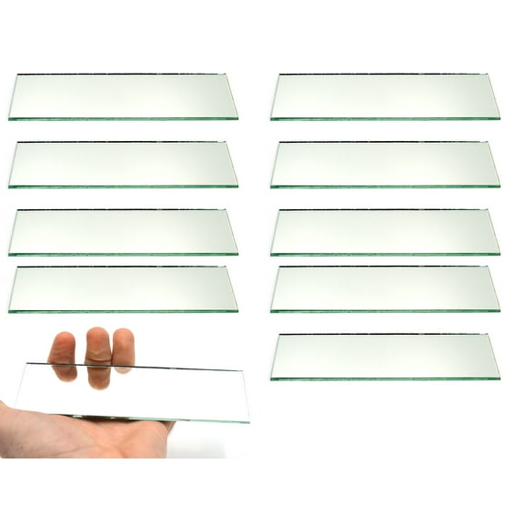 Rectangular Plano Glass Mirror - Pack of 10 - 6" x 2" - 2mm Thick Approx. - Eisco Labs