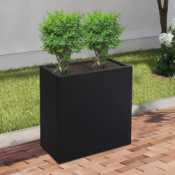 Rectangular Planter Box,22in Tall Steel Metal Planter Large Long Box Plant Pot for Outdoors,Modern Heavy Duty Flower Pot for Patio, Deck, Yard, Garden (Black, 20.5 * 10 * 22in)