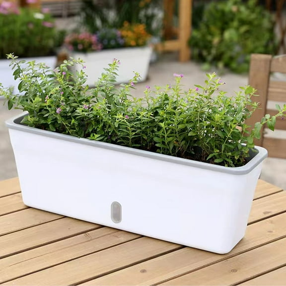 Rectangular Planter, Modern Self-Watering Planter Box, Window Sill Planters Indoor Decor, Plastic Plants pots with Drainage for Outdoor Garden
