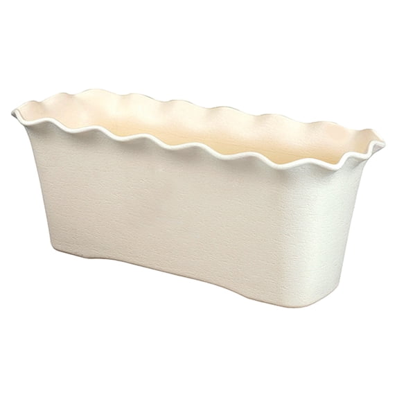 Rectangular Planter,Plastic Wavy Ruffled Edge Long Planter Box,Planters for Indoor Outdoor Plants and Flowers,Deck Railing Planter Boxes,Flower Pots,Plant Pots,16Inch,White