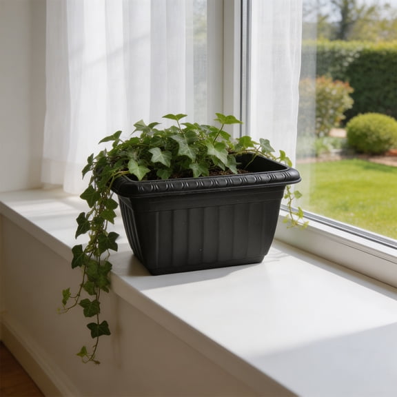 Jensvialia Rectangular Planter Pot for Vegetables Flowers - Faux Ceramic Style Breathable Plastic Garden Container with Drainage Tray for Indoor Outdoor Balcony Garden Use - 9.84x6.69x5.51 Inch