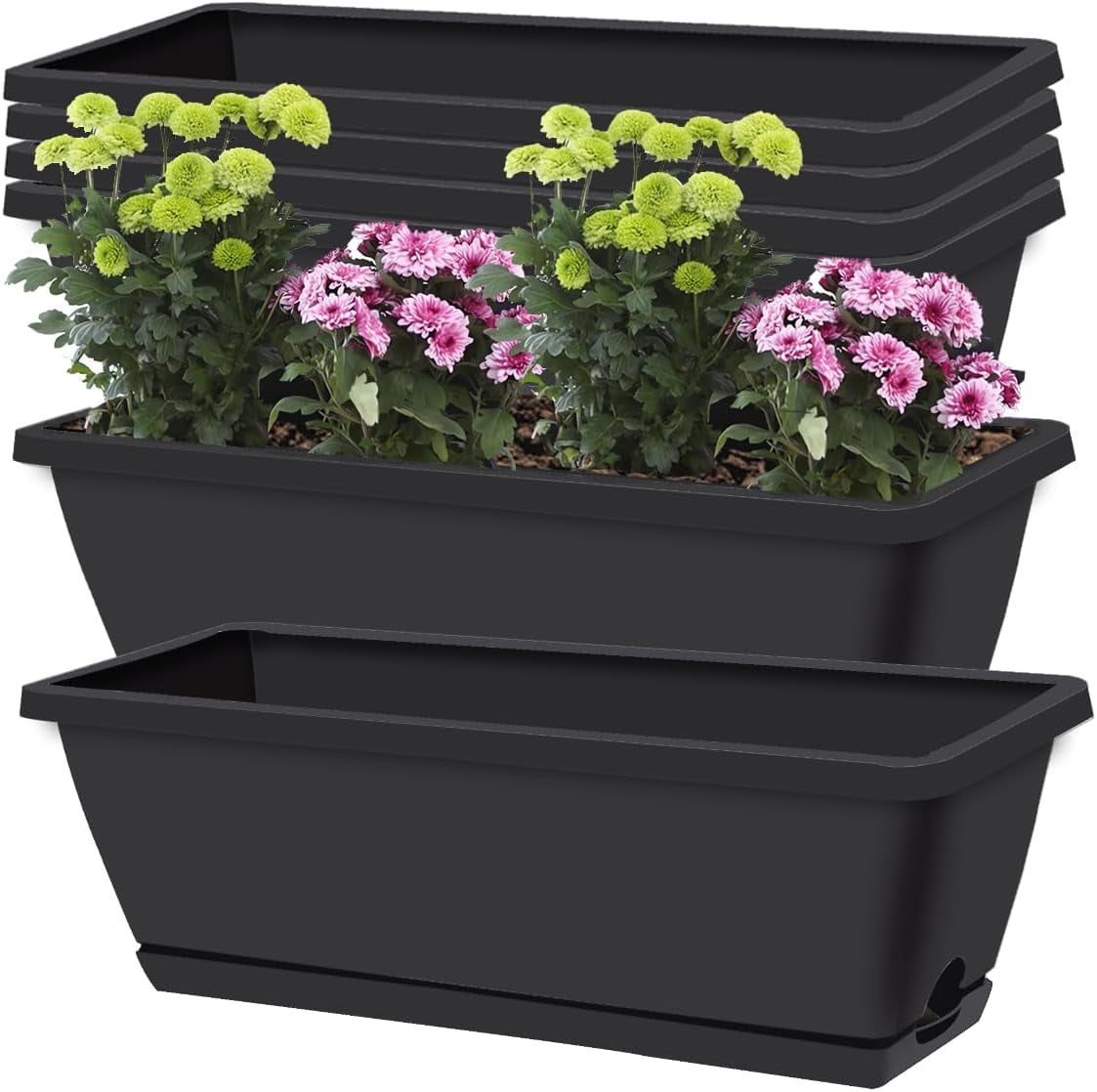 Rectangular Planters Boxes with Saucer Plastic Window Planter Boxes