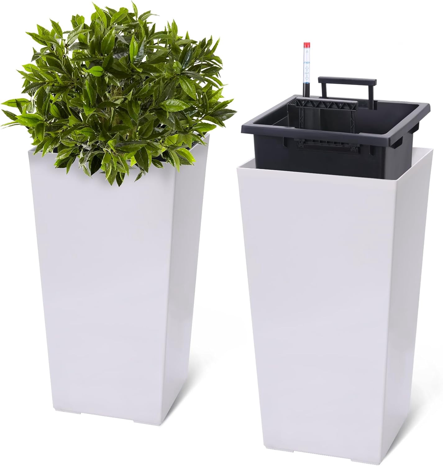 Rectangular Planters Set of 2 Large Modern Plant Pots with Drainage ...