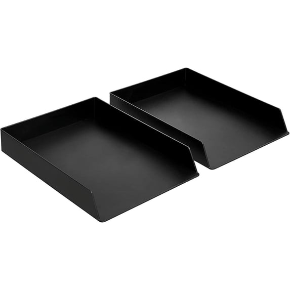 Rectangular Plastic Desk Organizer, letter size Tray, 2-Pack, 9.7 x 2.2 x 13 inches, Black