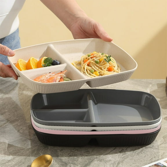 Rectangular Plastic Dinner Tray with 3 Compartments for Parties and Everyday Use, Durable Thick Bottom, Easy-Clean Food Organizer Tray