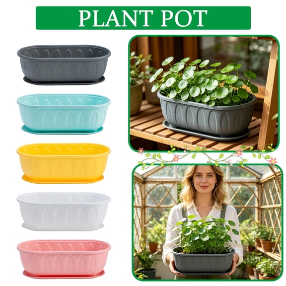 Rectangular Plastic Plant Pots with Saucers – 12-Inch Planter Boxes for Herbs,Succulents & Flowers,Indoor & Outdoor Window Box Garden Containers