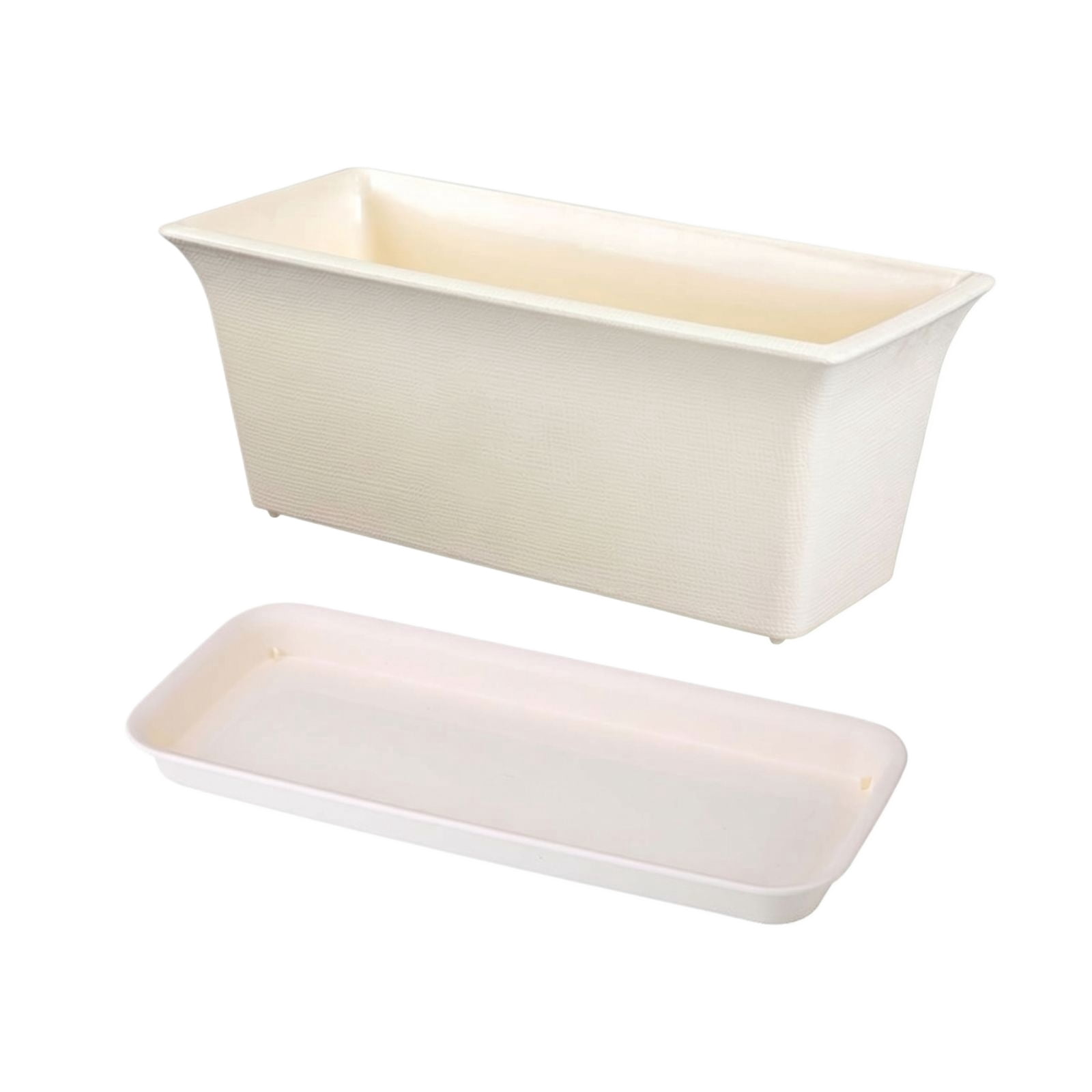 Rectangular Plastic Planter Box with Drainage Tray for Indoor Outdoor Gardening White Small Flower Pot for Herbs Vegetables Balcony Window sill Planting Container