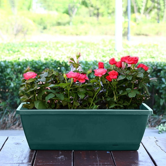 Rectangular Plastic Planter with Saucer, 16.9 Inch Window Flower Pot, Breathable Vegetable & Herb Container for Balcony & Patio