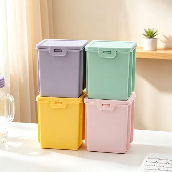 Rectangular Plastic Storage Box with Lid, Desktop Organizer Container for Pens and Crafts, Stackable Mini Desk Bin with Dustproof Cover, Soft Muted, Topliu