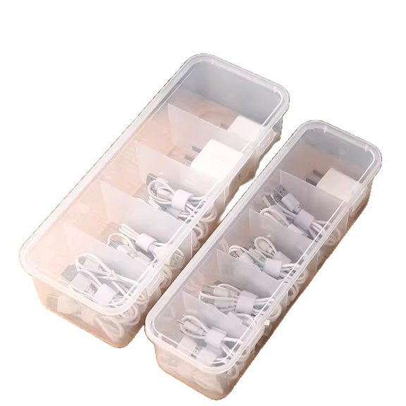 Rectangular Plastic Storage Box with Compartments for Electronic Accessories and Small Items Organizer for Home Office and Travel Use