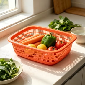 Rectangular Plastic Vegetable Basket With Holes Multipurpose Kitchen Storage