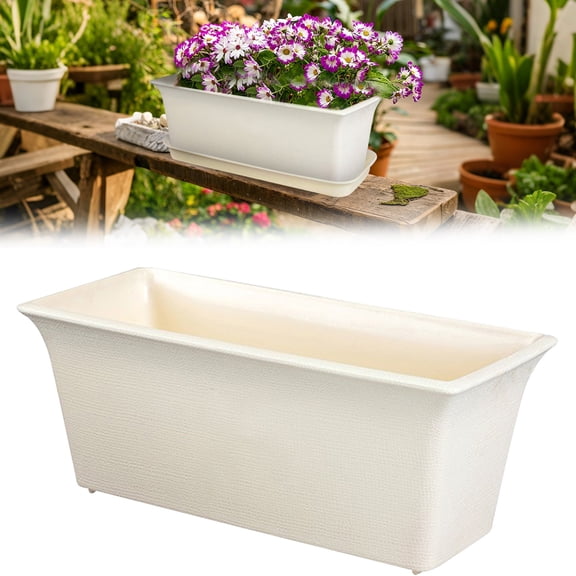 Rectangular Plastic Window Planter Box with Drip Tray,12.32X5.47X5.44" Long Plant Pot with Drainage Holes, Lightweight Balcony Vegetable Growing Container, Planting Tub, Space Saving Window Planter