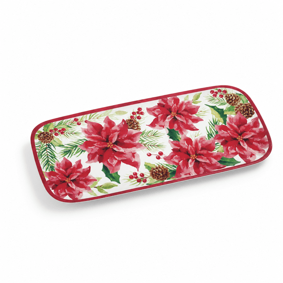Rectangular Poinsettias Serving Tray 14.76 x 7.36 x 1.02 Inches