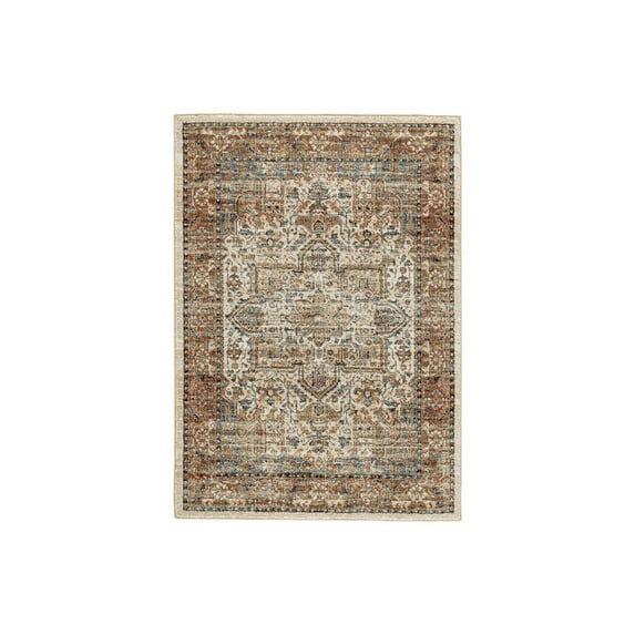Rectangular Polypropylene Rug with Medallion Pattern, Large, Brown