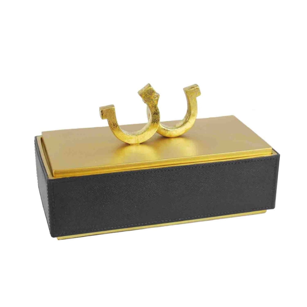 Rectangular Polyresin Horseshoe Box, Black & Gold