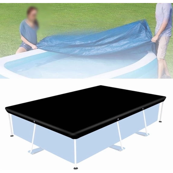 Rectangular Pool Cover Waterproof 210D Fabric Black | UV Resistant | Weather & Dirt Barrier | Heat Reflective Coating | Outdoor Swimming Pool Protector | 1 Pack | Fits Most Standard Sizes