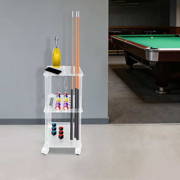 Rectangular Pool Stick Holder with Wheels, Floor Stand 3 Tiers Pool Cue Rack, Modern Style 10-hole Pool Cue Stand