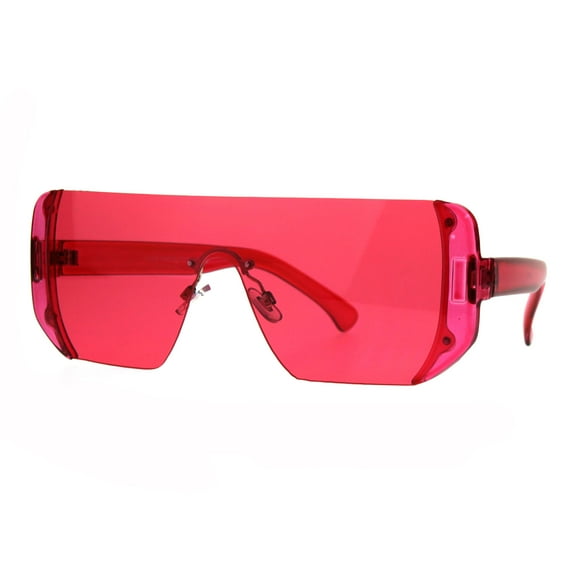 Rectangular Pop Color Shield 80s Robotic Disco Sunglasses Red