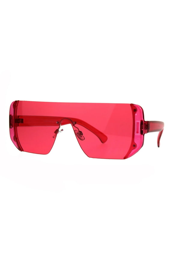 Rectangular Pop Color Shield 80s Robotic Disco Sunglasses Red