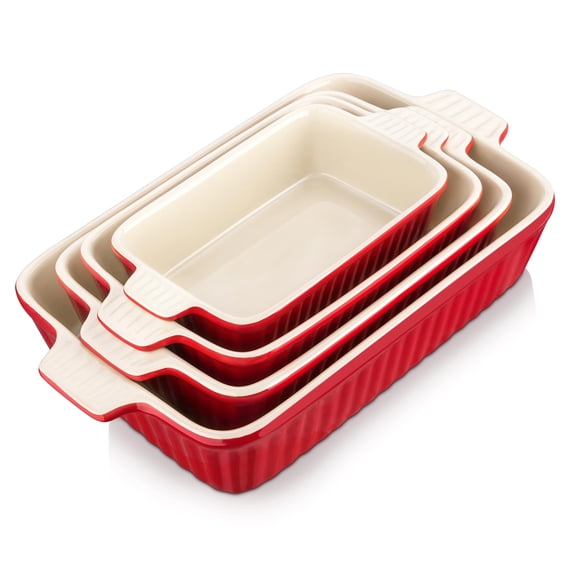 Rectangular Porcelain Baking Dish Set, 4 Piece Red, Multi-Size Kitchen Cookware