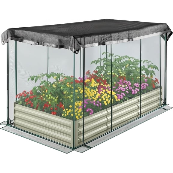 Rectangular Raised Garden Bed, Galvanized Raised Garden Bed, and Planter Box with Insect Screen & Irrigation System, 4*3*1 ft