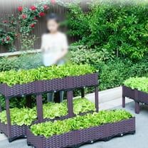 Rectangular Raised Garden Bed Kit Indoor Outdoor Plastic Planter GrowBox for Fresh Vegetables, Herbs, Flowers & Succulents, 15.7x15.7" Black Size:L
