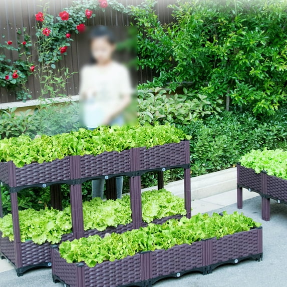 Rectangular Raised Garden Bed Kit Indoor Outdoor Plastic Planter GrowBox for Fresh Vegetables, Herbs, Flowers & Succulents, 15.7x15.7" Black Size:L