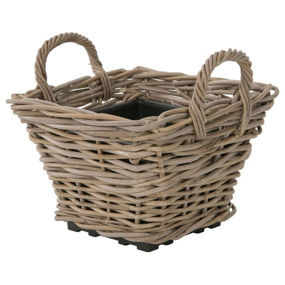Rectangular Rattan Planter Basket 25 Gallon Capacity Plastic Pot Liner with Drain Holes Included No Saucer Indoor and Outdoor Use Gray-Brown