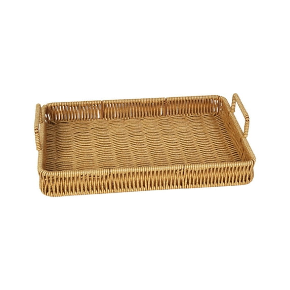 Rectangular Rattan Serving Trays with Handles, Woven Baskets Trays for Coffee Table Decor, Bedroom Storage Basket (M)