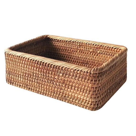 Rectangular Rattan Storage Baskets, Hand Woven Food and Fruit Serving Baskets, Decorative Wicker Baskets, Wicker Organizer for Counter, Living Room, Bedroom, Kitchen, and Bathroom,7.87x11.81x3.54 in